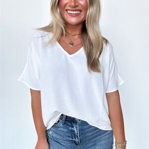 Zenana Outfitters White V-Neck Blouse
